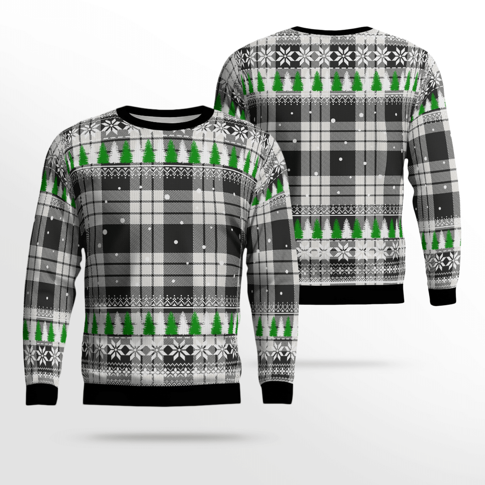 Clan MacFarlane Black & White Ancient Tartan Christmas Ugly Sweater MX13 MacFarlane Black & White Ancient Tartan Tartan Ugly Sweater   