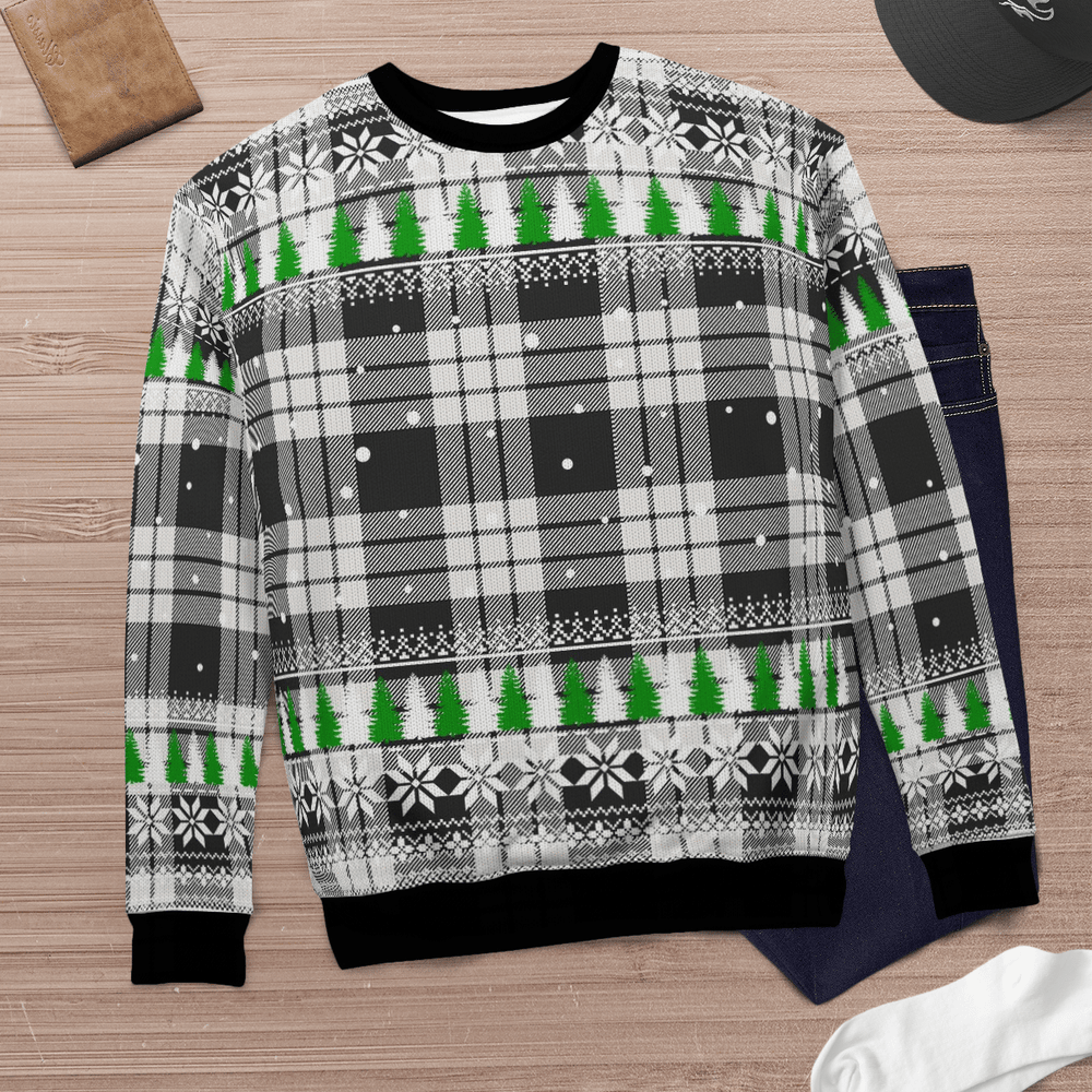 Clan MacFarlane Black & White Ancient Tartan Christmas Ugly Sweater MX13 MacFarlane Black & White Ancient Tartan Tartan Ugly Sweater   