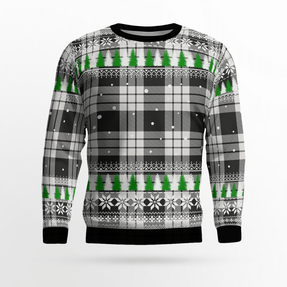 Clan MacFarlane Black & White Ancient Tartan Christmas Ugly Sweater MX13 MacFarlane Black & White Ancient Tartan Tartan Ugly Sweater   