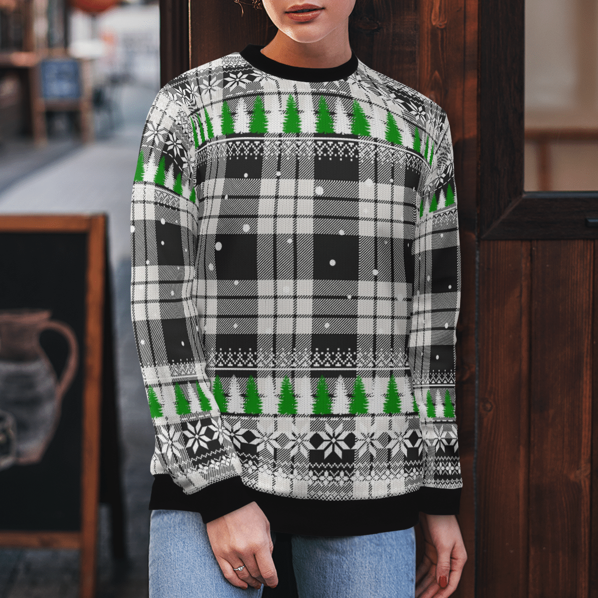 Clan MacFarlane Black & White Ancient Tartan Christmas Ugly Sweater MX13 MacFarlane Black & White Ancient Tartan Tartan Ugly Sweater   