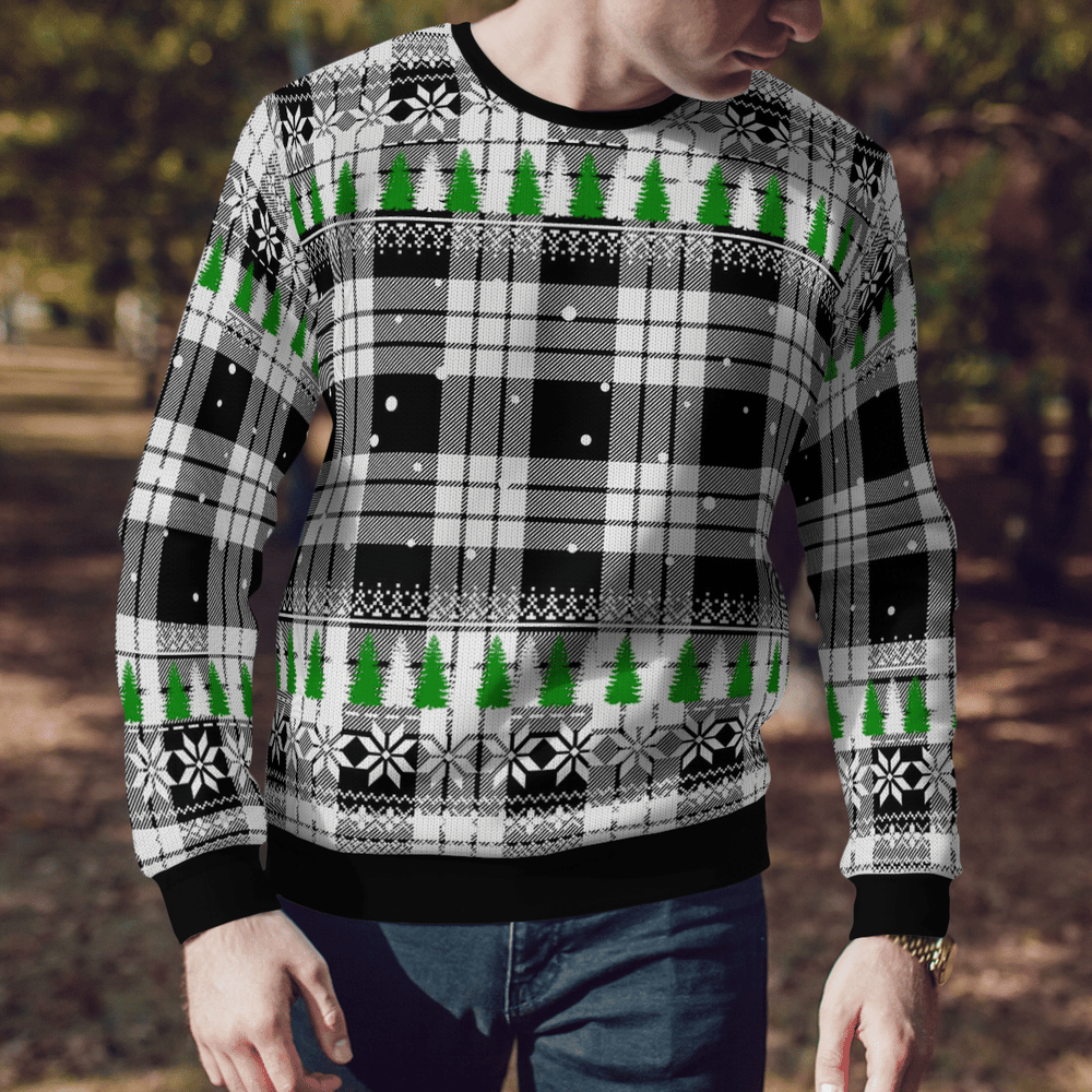 Clan MacFarlane Black & White Tartan Christmas Ugly Sweater UZ39 MacFarlane Black & White Tartan Tartan Ugly Sweater   