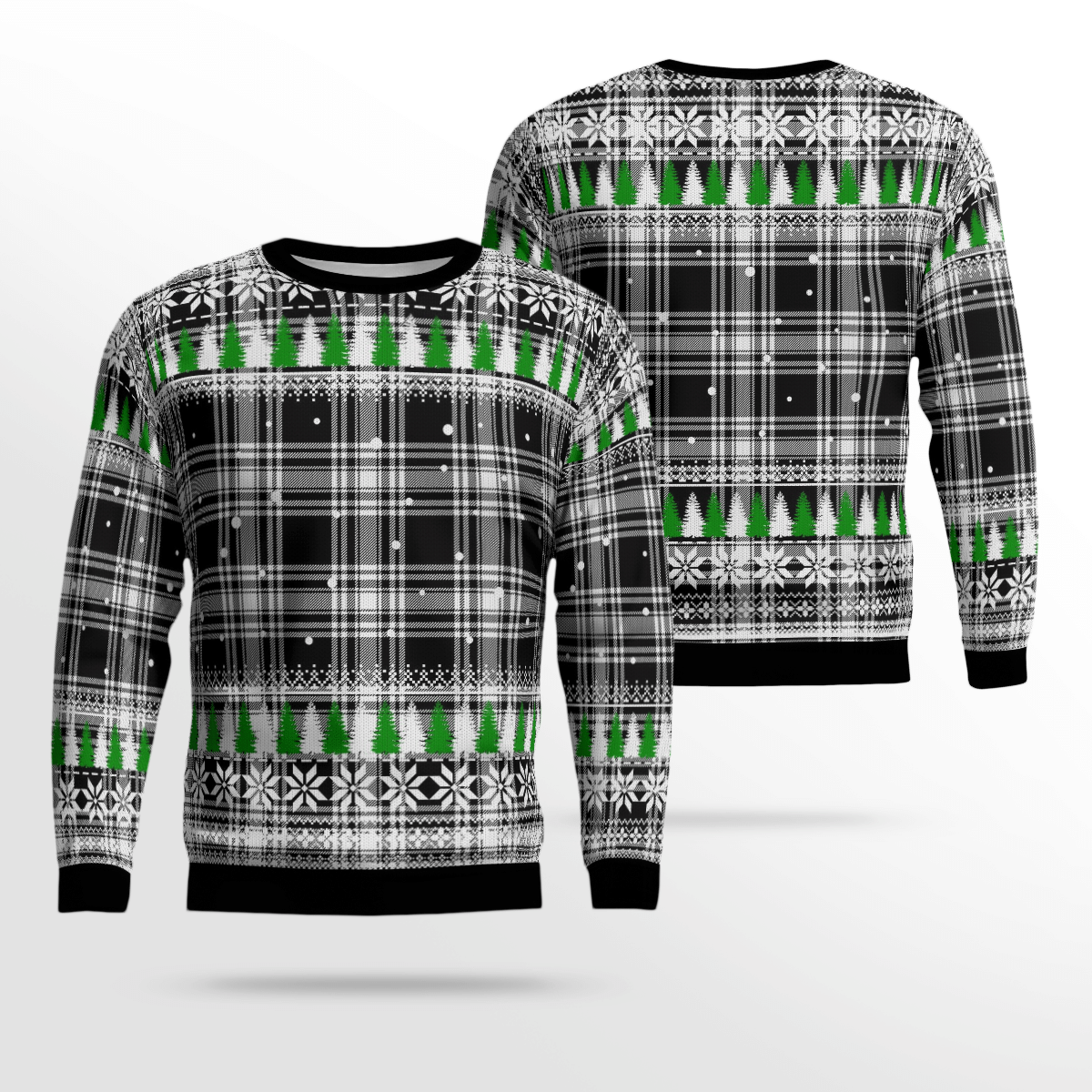 Clan Menzies Black & White Modern Tartan Christmas Ugly Sweater PN26 Menzies Black & White Modern Tartan Tartan Ugly Sweater   