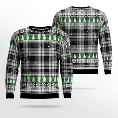 Clan Menzies Black & White Modern Tartan Christmas Ugly Sweater PN26 Menzies Black & White Modern Tartan Tartan Ugly Sweater   