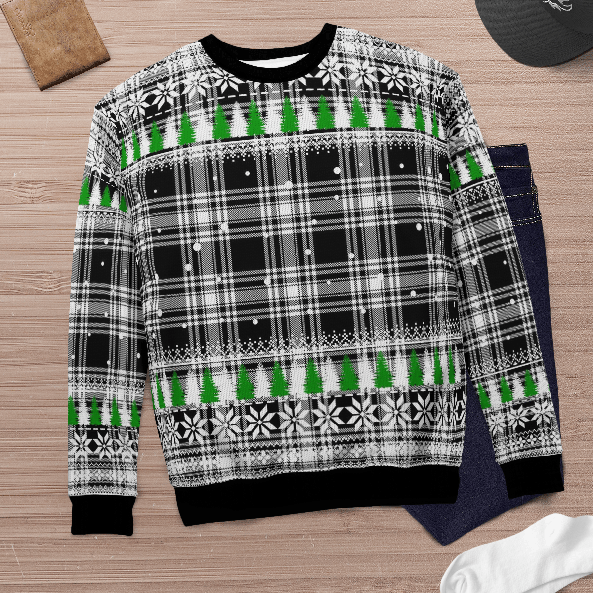 Clan Menzies Black & White Modern Tartan Christmas Ugly Sweater PN26 Menzies Black & White Modern Tartan Tartan Ugly Sweater   