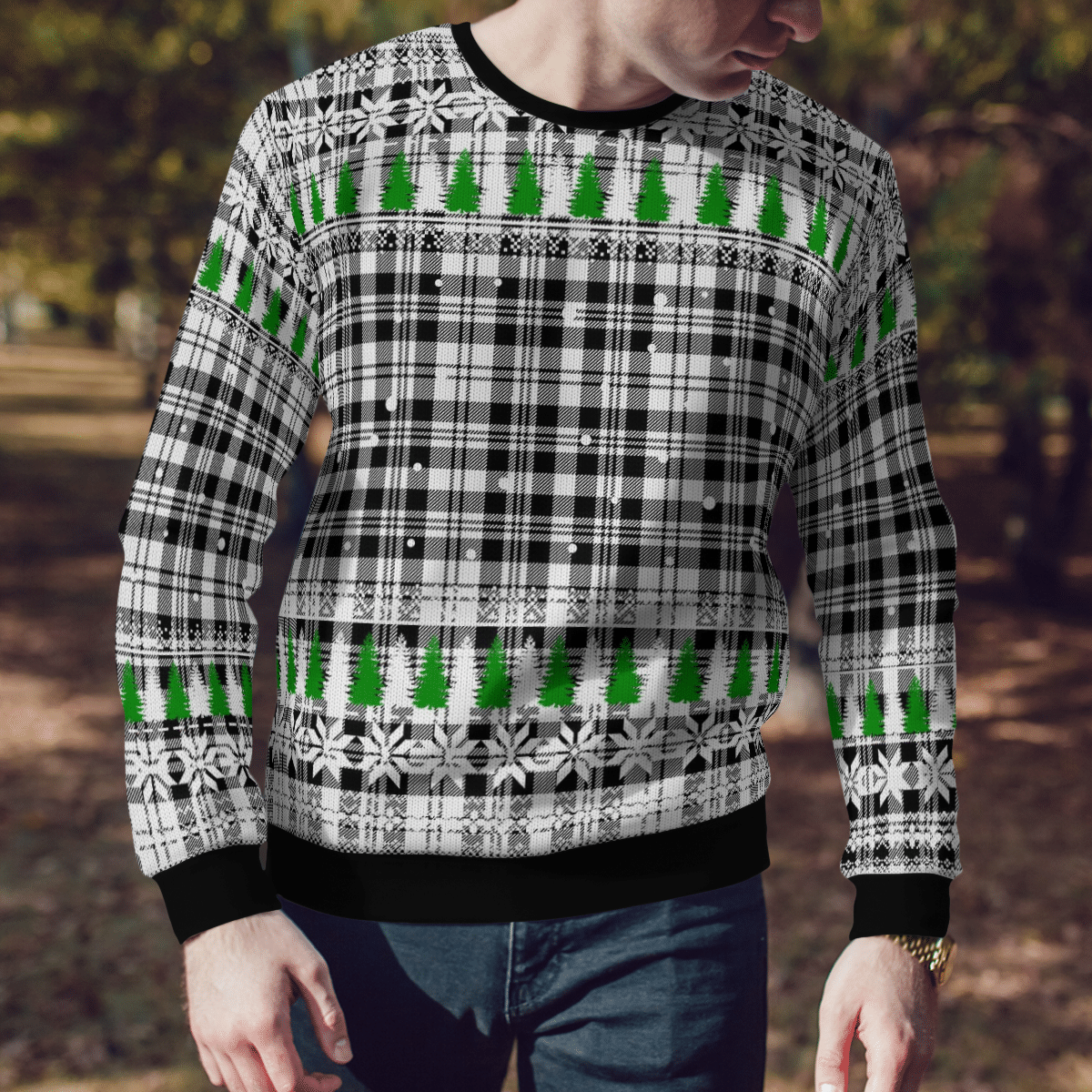 Clan Scott Black & White Modern Tartan Christmas Ugly Sweater HP54 Scott Black & White Modern Tartan Tartan Ugly Sweater   