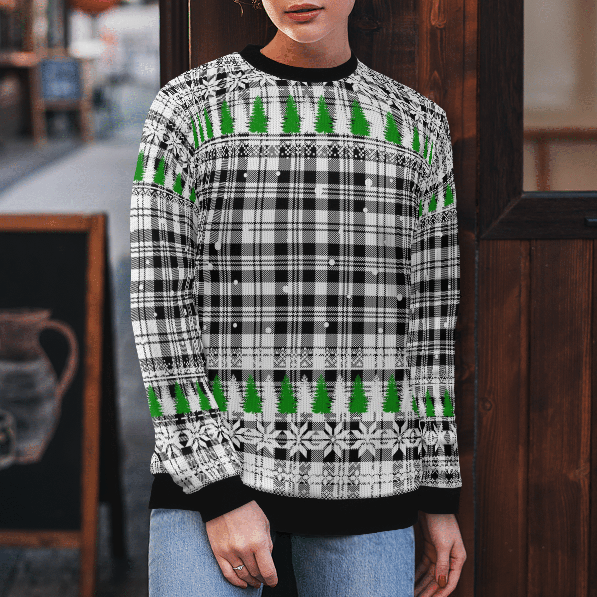 Clan Scott Black & White Modern Tartan Christmas Ugly Sweater HP54 Scott Black & White Modern Tartan Tartan Ugly Sweater   