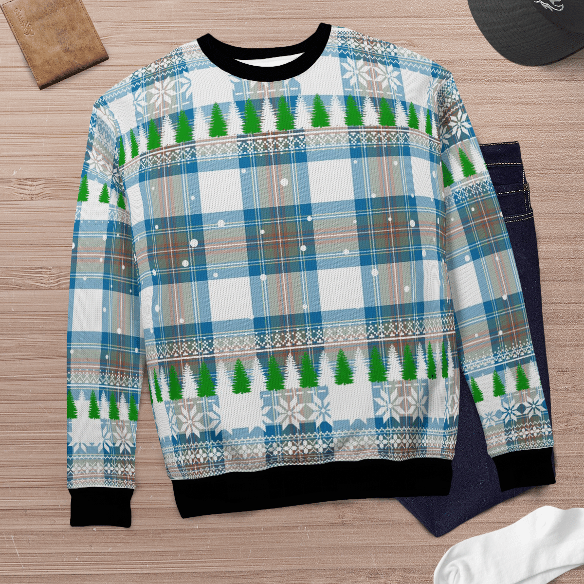 Clan Stewart Muted Blue Tartan Christmas Ugly Sweater QK39 Stewart Muted Blue Tartan Tartan Ugly Sweater   
