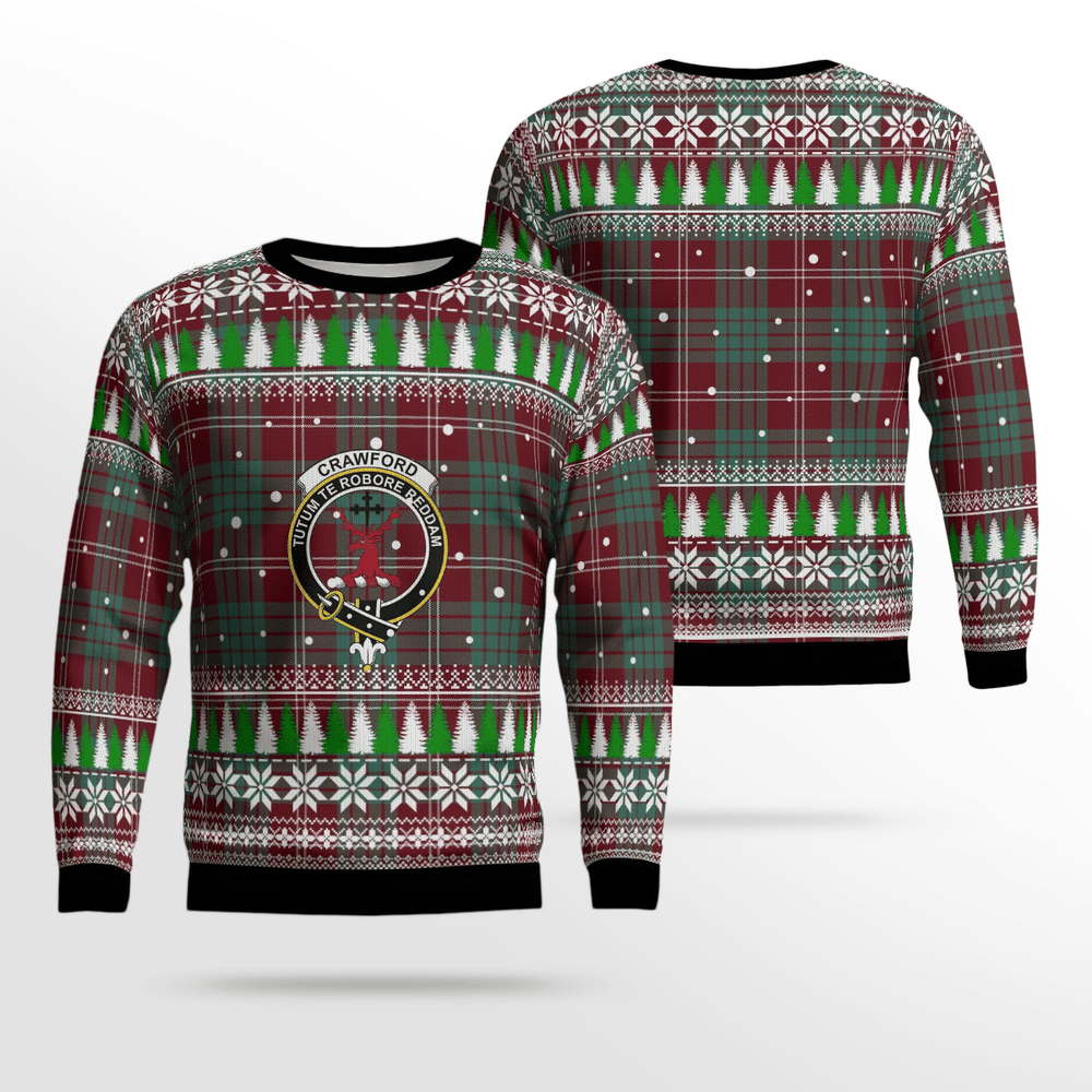 Clan Crawford Modern Crest Tartan Christmas Ugly Sweater SU46 Crawford Modern Crest Tartan Tartan Ugly Sweater   