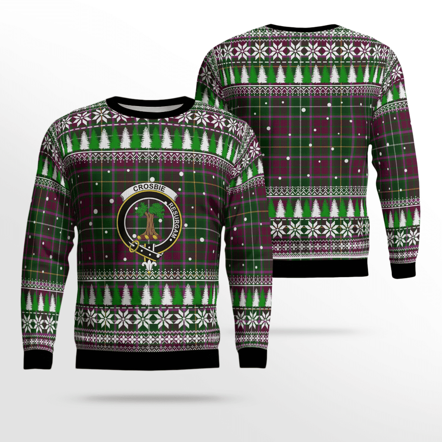 Clan Crosbie Crest Tartan Christmas Ugly Sweater RS33 Crosbie Crest Tartan Tartan Ugly Sweater   