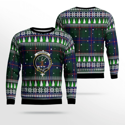 Clan Davidson Modern Crest Tartan Christmas Ugly Sweater
