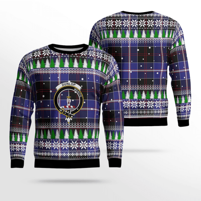 Clan Dunlop Modern Crest Tartan Christmas Ugly Sweater