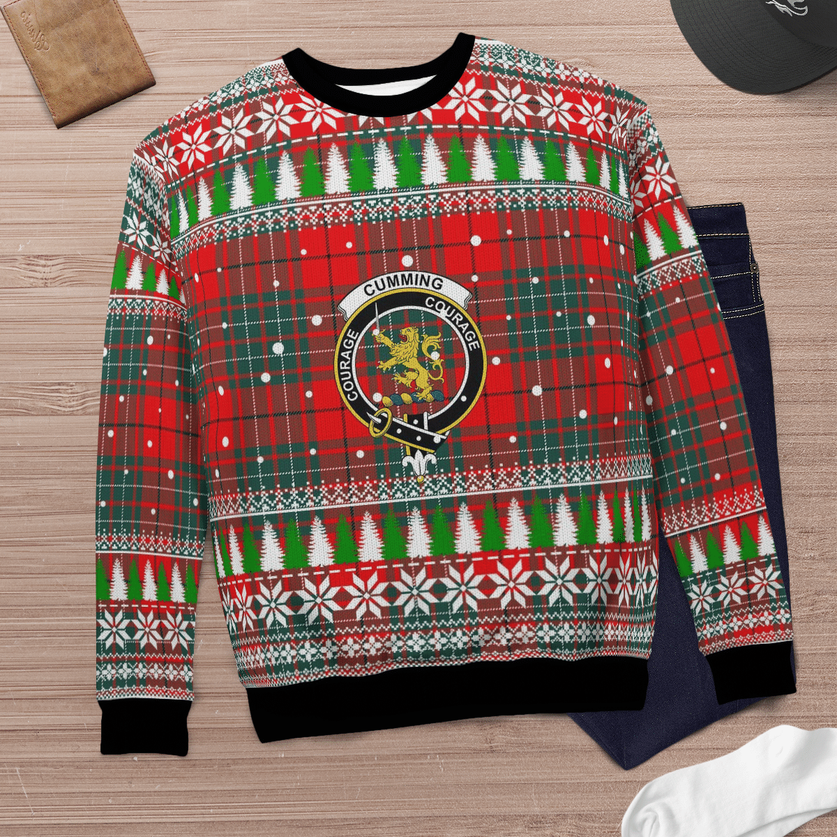Clan Cumming Modern Crest Tartan Christmas Ugly Sweater NW75 Cumming Modern Crest Tartan Tartan Ugly Sweater   