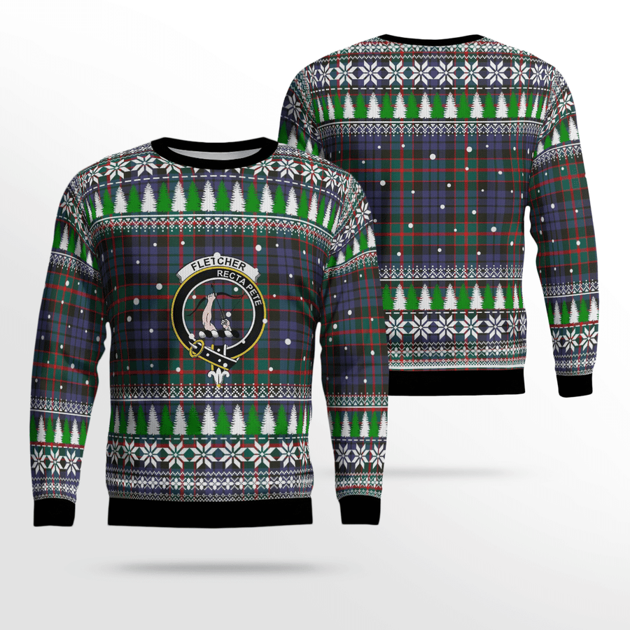 Clan Fletcher of Dunans Crest Tartan Christmas Ugly Sweater XP22 Fletcher of Dunans Crest Tartan Tartan Ugly Sweater   