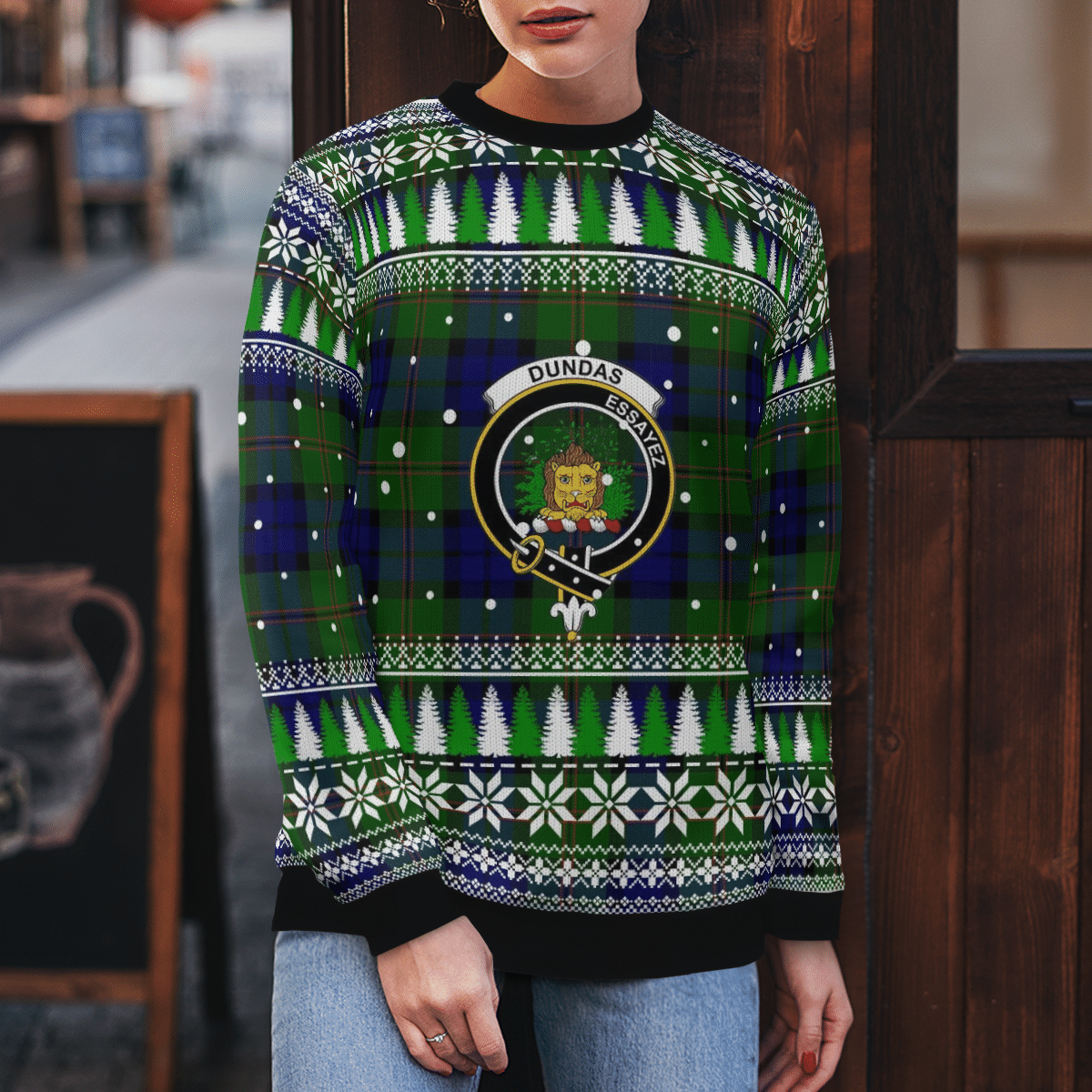 Clan Dundas Modern Crest Tartan Christmas Ugly Sweater PQ44 Dundas Modern Crest Tartan Tartan Ugly Sweater   
