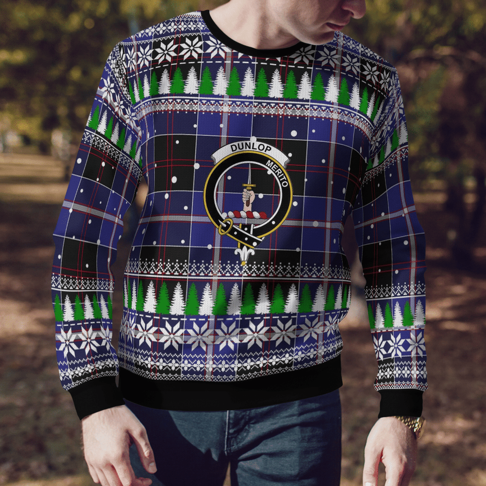 Clan Dunlop Modern Crest Tartan Christmas Ugly Sweater JA41 Dunlop Modern Crest Tartan Tartan Ugly Sweater   