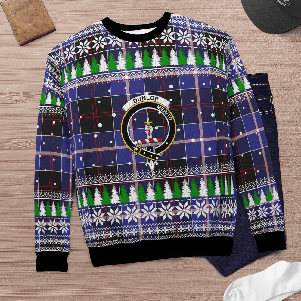 Clan Dunlop Modern Crest Tartan Christmas Ugly Sweater JA41 Dunlop Modern Crest Tartan Tartan Ugly Sweater   