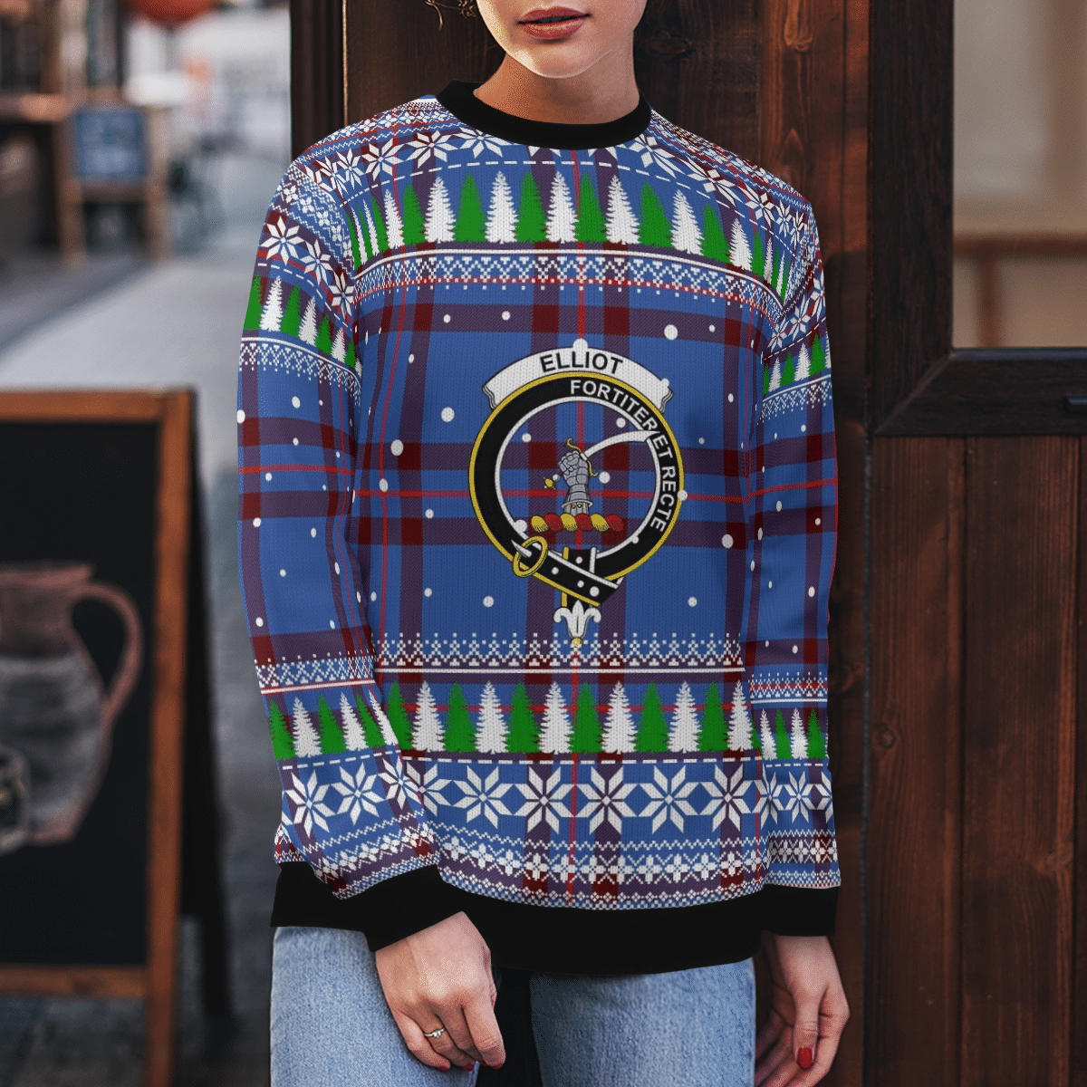 Clan Elliot Modern Crest Tartan Christmas Ugly Sweater WT25 Elliot Modern Crest Tartan Tartan Ugly Sweater   