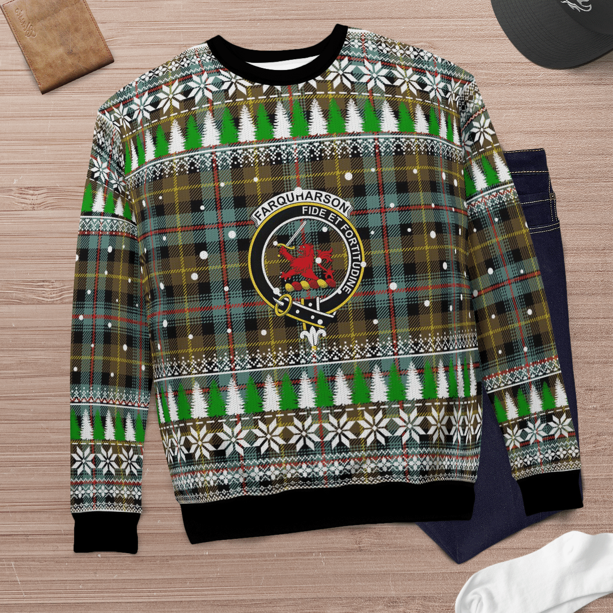 Clan Farquharson Weathered  Crest Tartan Christmas Ugly Sweater EV52 Farquharson Weathered Crest Tartan Tartan Ugly Sweater   