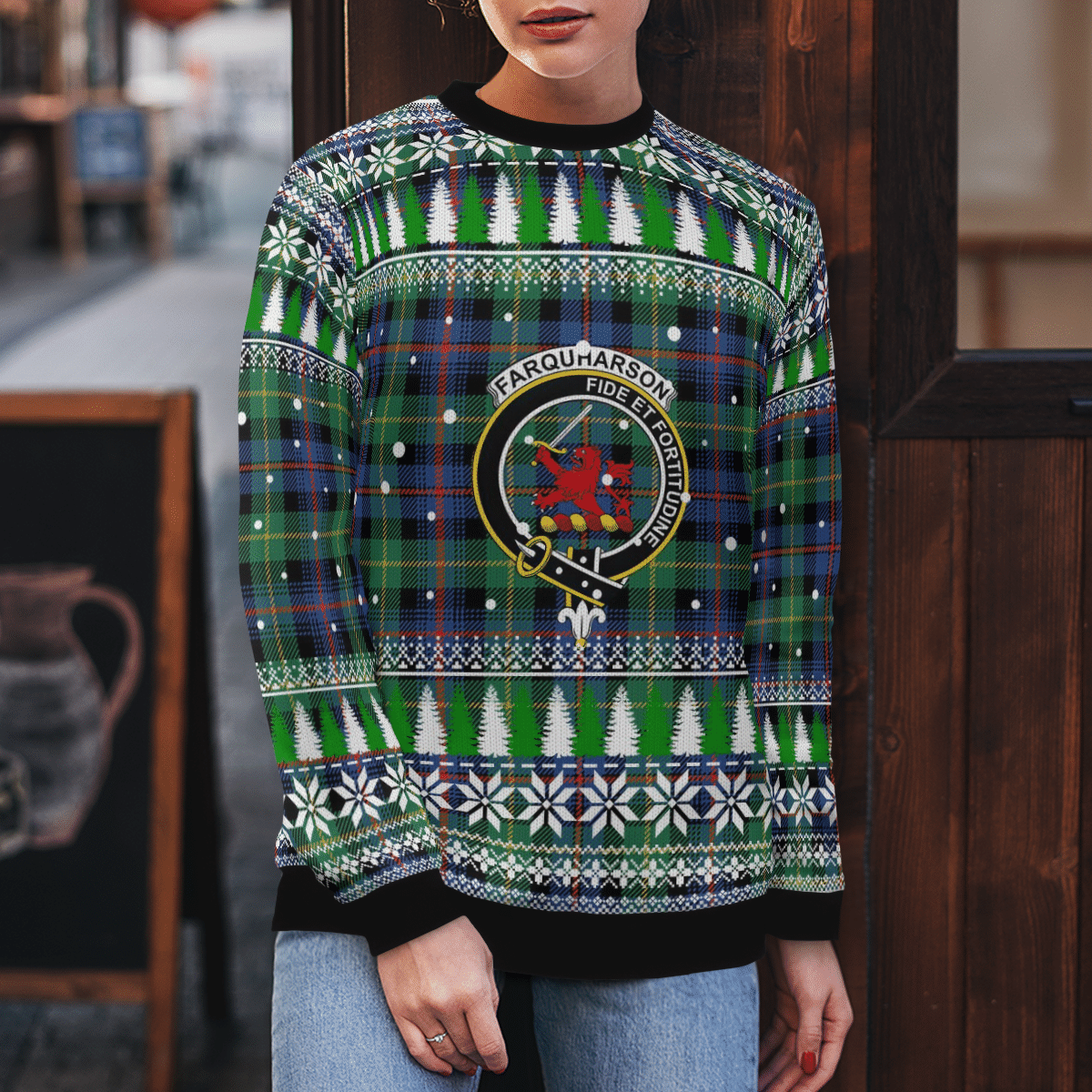 Clan Farquharson Ancient Crest Tartan Christmas Ugly Sweater ON82 Farquharson Ancient Crest Tartan Tartan Ugly Sweater   