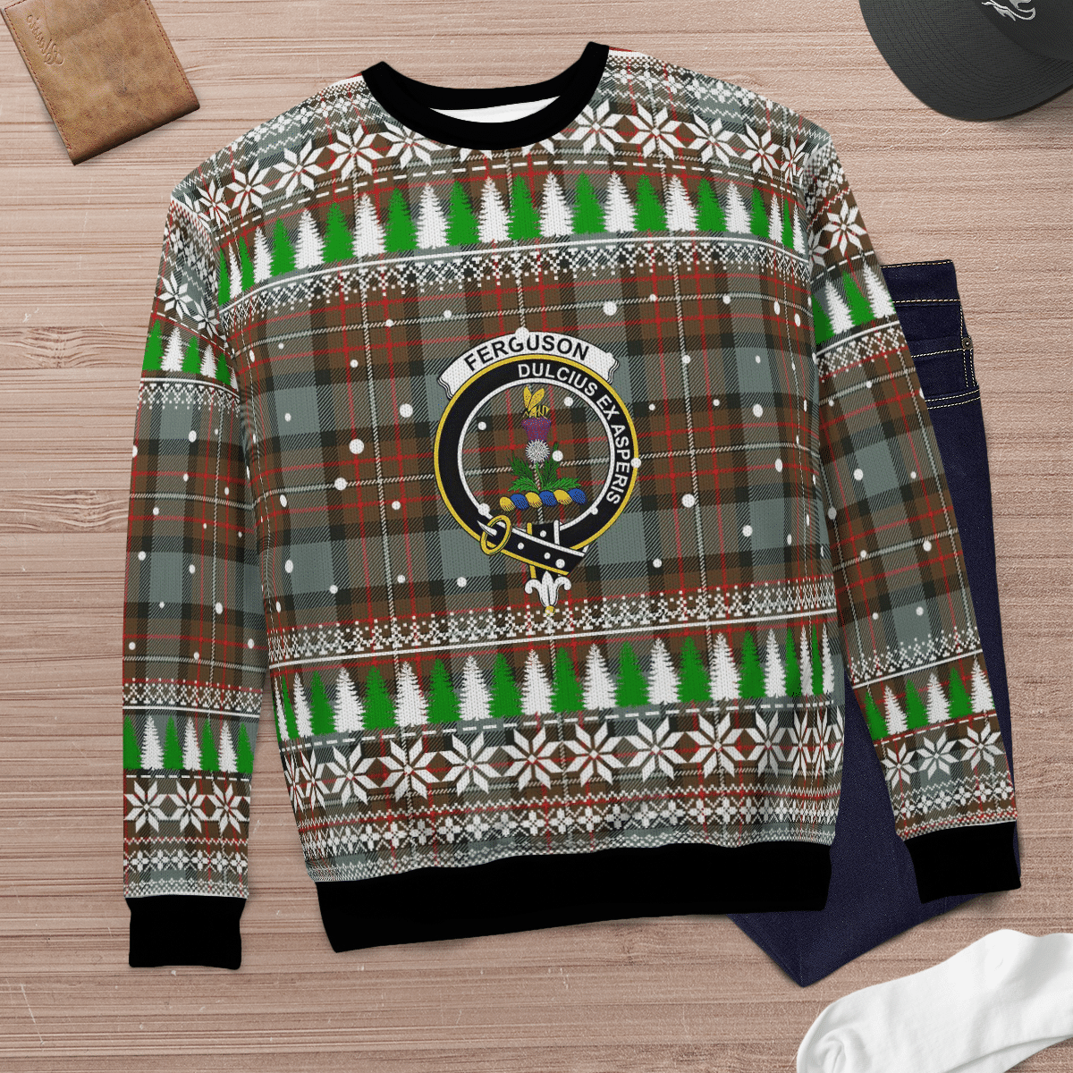 Clan Fergusson Weathered Crest Tartan Christmas Ugly Sweater DG63 Fergusson Weathered Crest Tartan Tartan Ugly Sweater   