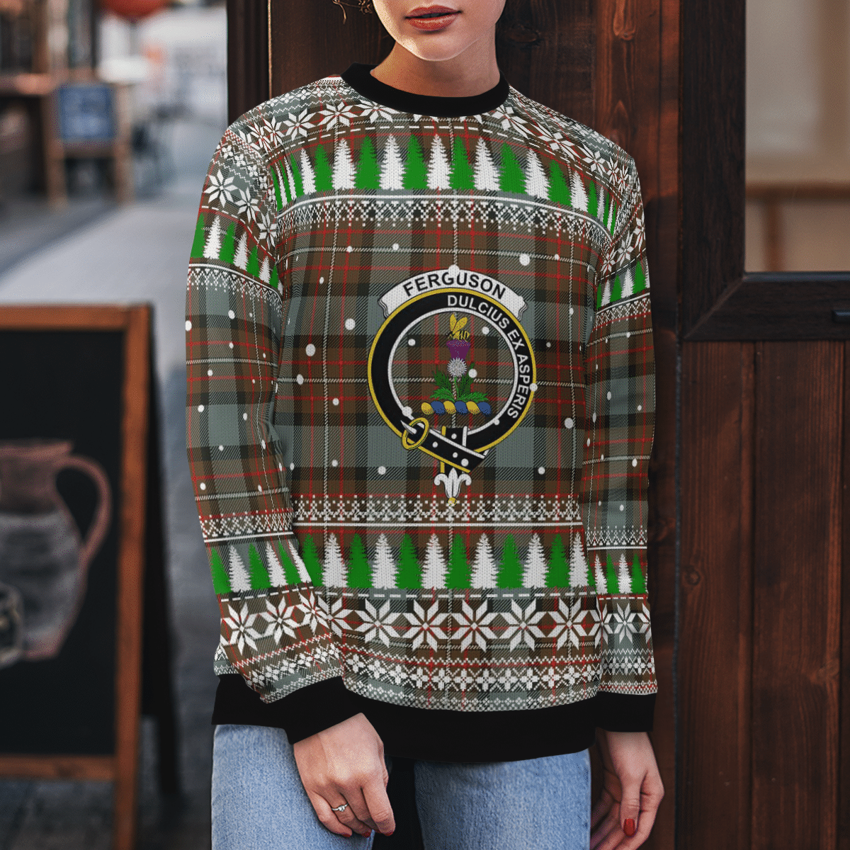 Clan Fergusson Weathered Crest Tartan Christmas Ugly Sweater DG63 Fergusson Weathered Crest Tartan Tartan Ugly Sweater   