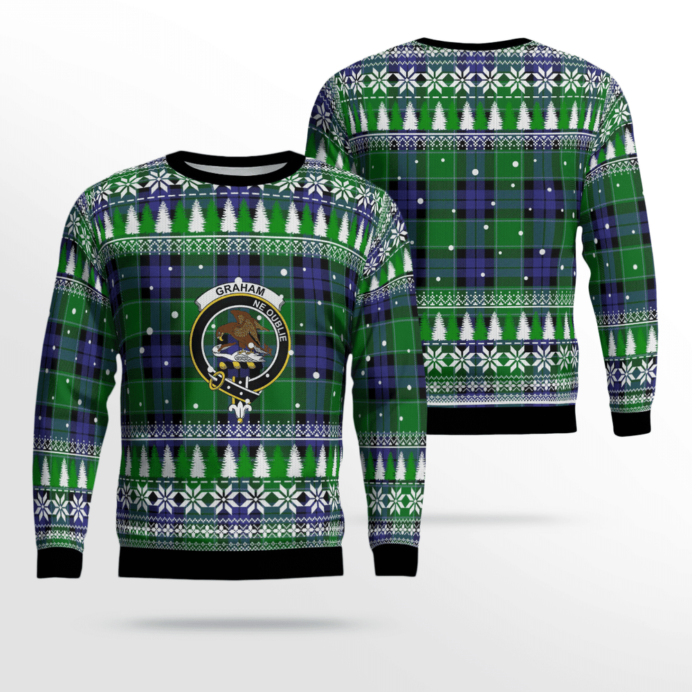 Clan Graham of Menteith Modern Crest Tartan Christmas Ugly Sweater LE63 Graham of Menteith Modern Crest Tartan Tartan Ugly Sweater   