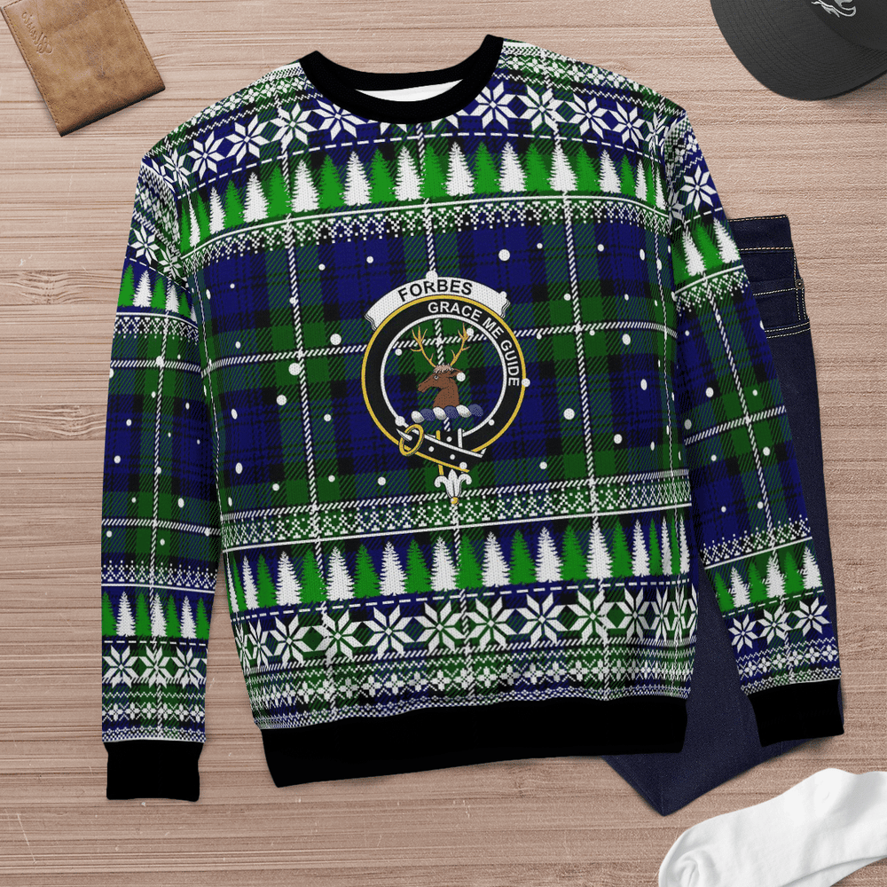 Clan Forbes Modern Crest Tartan Christmas Ugly Sweater FA87 Forbes Modern Crest Tartan Tartan Ugly Sweater   