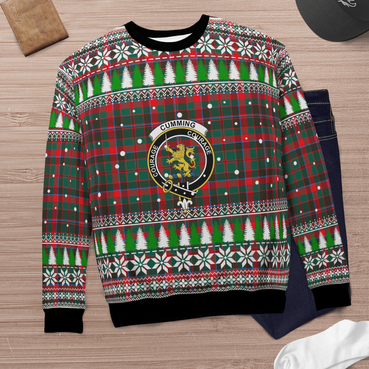 Clan Cumming Hunting Modern Crest Tartan Christmas Ugly Sweater JJ59 Cumming Hunting Modern Crest Tartan Tartan Ugly Sweater   