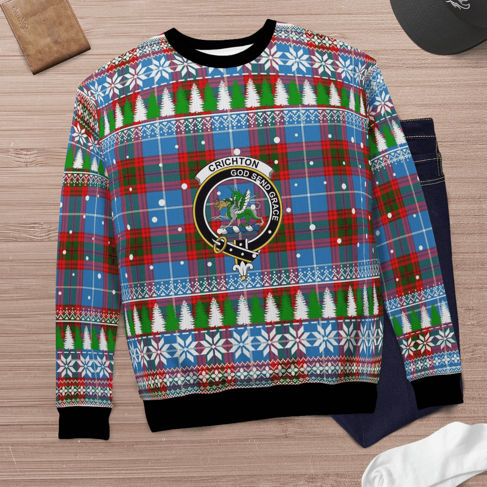 Clan Crichton District Crest Tartan Christmas Ugly Sweater LJ11 Crichton District Crest Tartan Tartan Ugly Sweater   