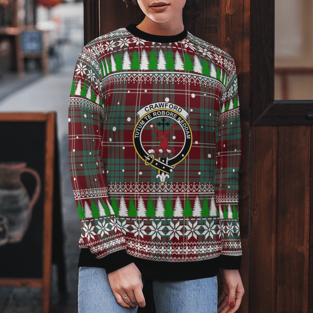 Clan Crawford Modern Crest Tartan Christmas Ugly Sweater SU46 Crawford Modern Crest Tartan Tartan Ugly Sweater   
