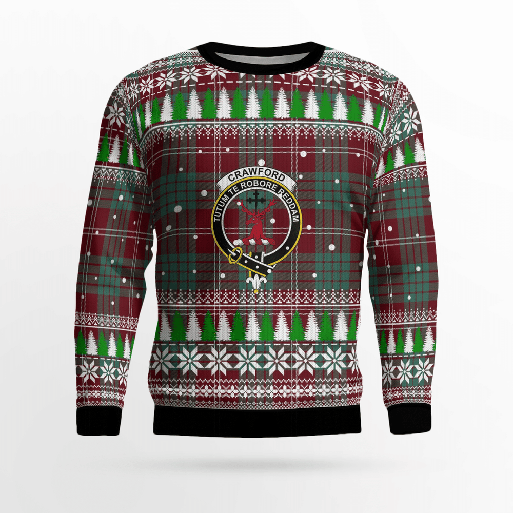 Clan Crawford Modern Crest Tartan Christmas Ugly Sweater SU46 Crawford Modern Crest Tartan Tartan Ugly Sweater   