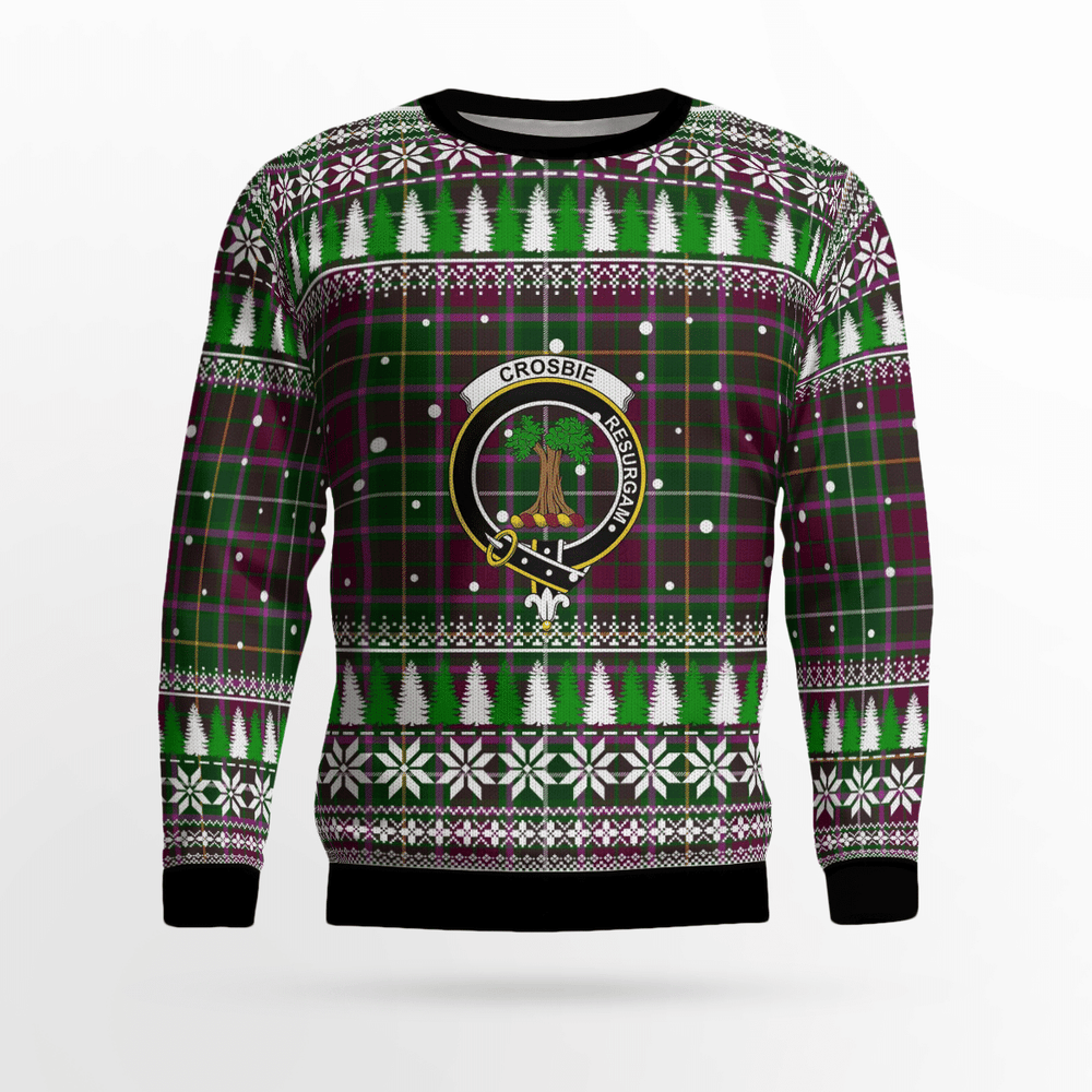 Clan Crosbie Crest Tartan Christmas Ugly Sweater RS33 Crosbie Crest Tartan Tartan Ugly Sweater   