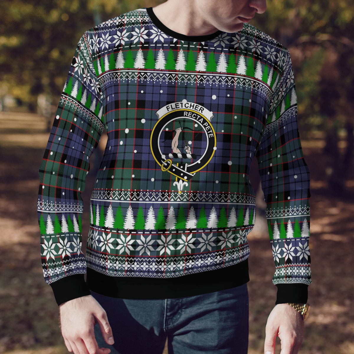Clan Fletcher Modern Crest Tartan Christmas Ugly Sweater FD49 Fletcher Modern Crest Tartan Tartan Ugly Sweater   