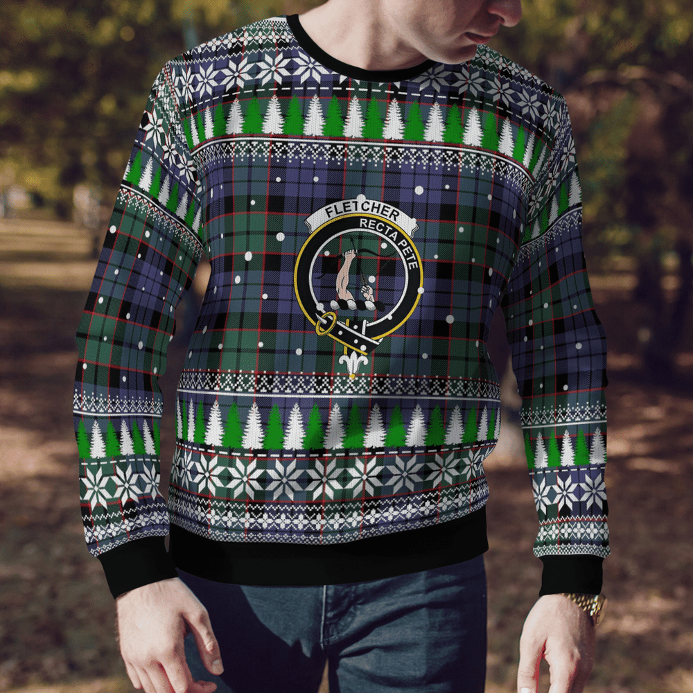 Clan Fletcher Modern Crest Tartan Christmas Ugly Sweater FD49 Fletcher Modern Crest Tartan Tartan Ugly Sweater   