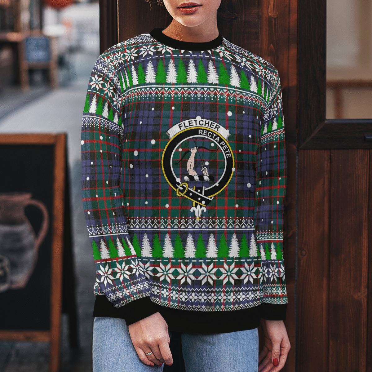 Clan Fletcher of Dunans Crest Tartan Christmas Ugly Sweater XP22 Fletcher of Dunans Crest Tartan Tartan Ugly Sweater   