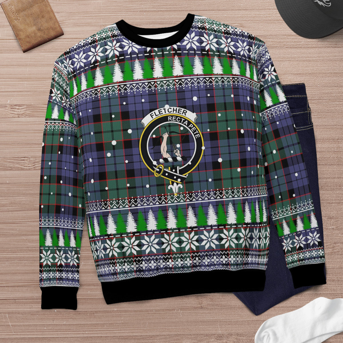 Clan Fletcher Modern Crest Tartan Christmas Ugly Sweater FD49 Fletcher Modern Crest Tartan Tartan Ugly Sweater   