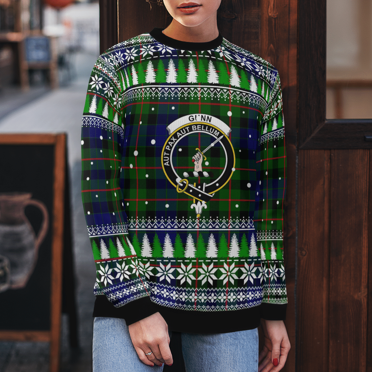 Clan Gunn Modern  Crest Tartan Christmas Ugly Sweater DM49 Gunn Modern Crest Tartan Tartan Ugly Sweater   