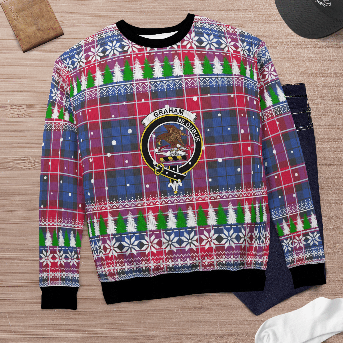 Clan Graham of Menteith Red Crest Tartan Christmas Ugly Sweater VQ97 Graham of Menteith Red Crest Tartan Tartan Ugly Sweater   