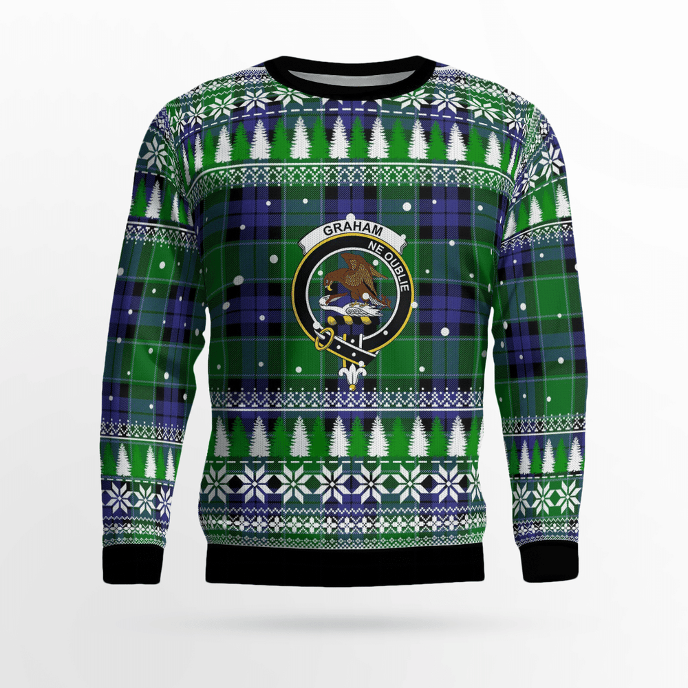 Clan Graham of Menteith Modern Crest Tartan Christmas Ugly Sweater LE63 Graham of Menteith Modern Crest Tartan Tartan Ugly Sweater   