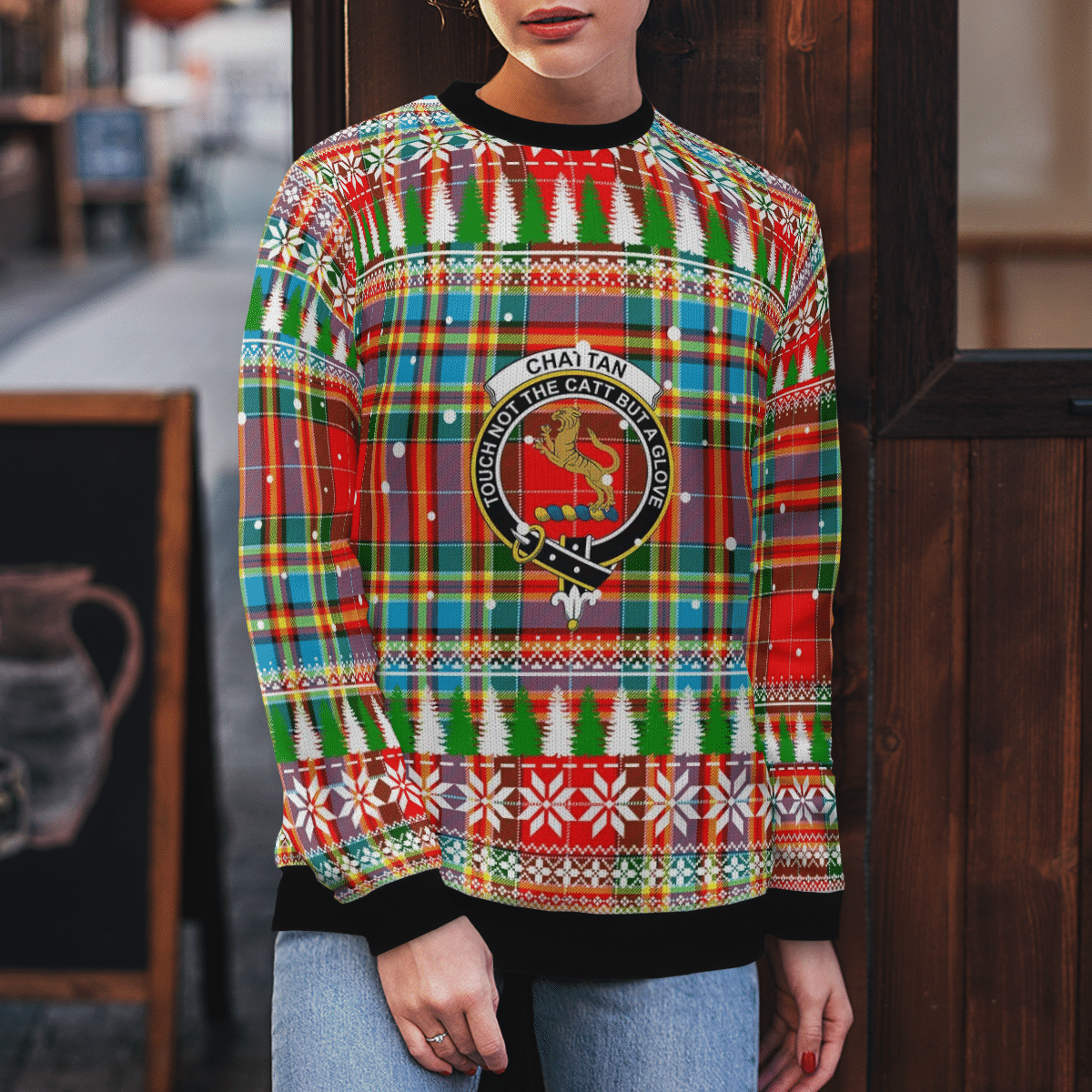 Clan Chattan Crest Tartan Christmas Ugly Sweater JO12 Chattan Crest Tartan Tartan Ugly Sweater   