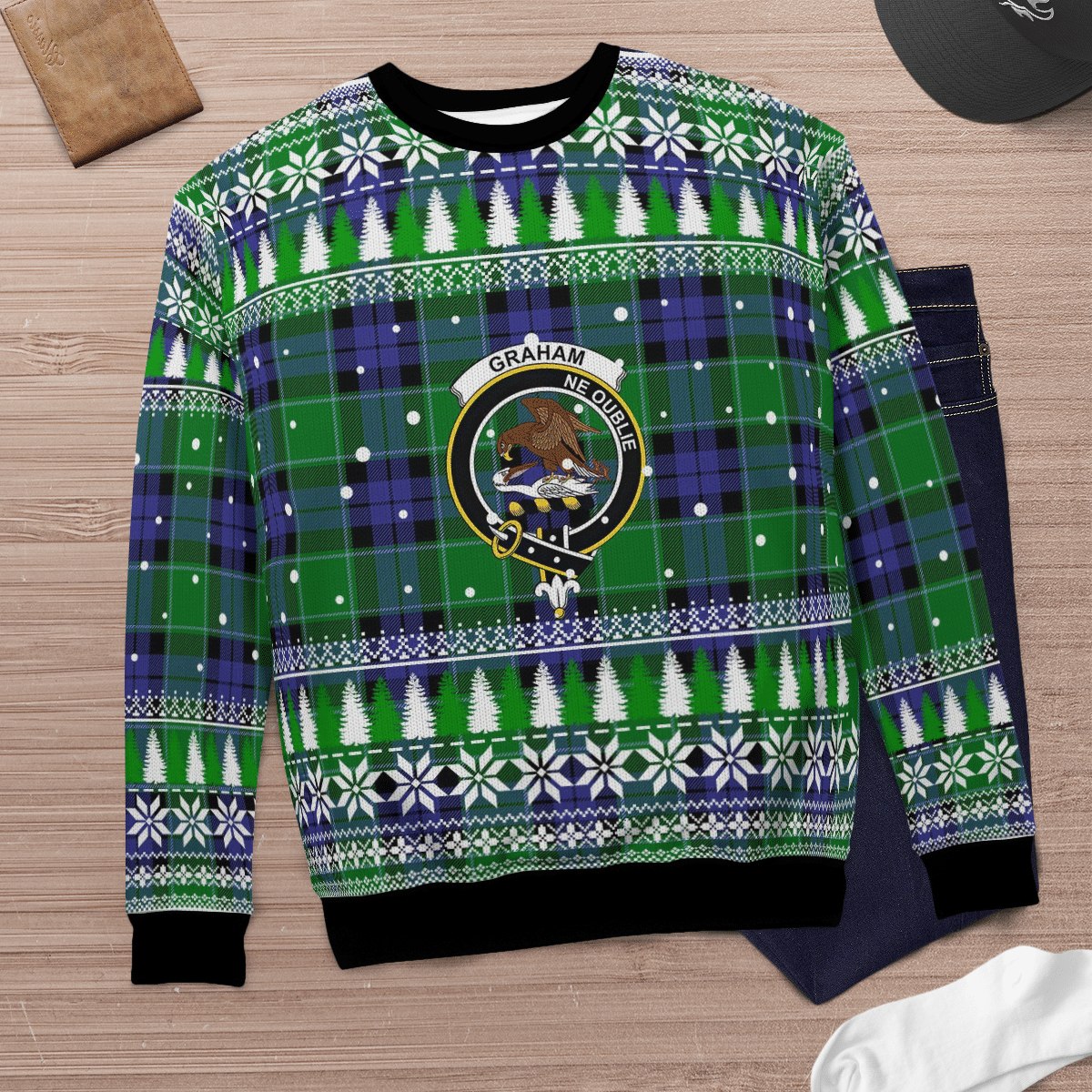 Clan Graham of Menteith Modern Crest Tartan Christmas Ugly Sweater LE63 Graham of Menteith Modern Crest Tartan Tartan Ugly Sweater   