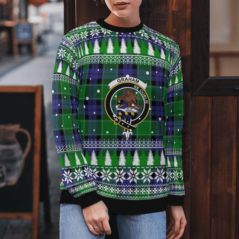 Clan Graham of Menteith Modern Crest Tartan Christmas Ugly Sweater LE63 Graham of Menteith Modern Crest Tartan Tartan Ugly Sweater   