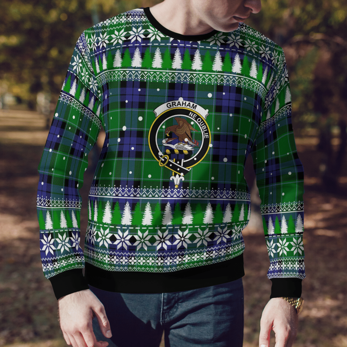 Clan Graham of Menteith Modern Crest Tartan Christmas Ugly Sweater LE63 Graham of Menteith Modern Crest Tartan Tartan Ugly Sweater   