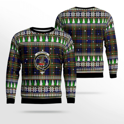 Clan Clelland Modern Crest Tartan Christmas Ugly Sweater