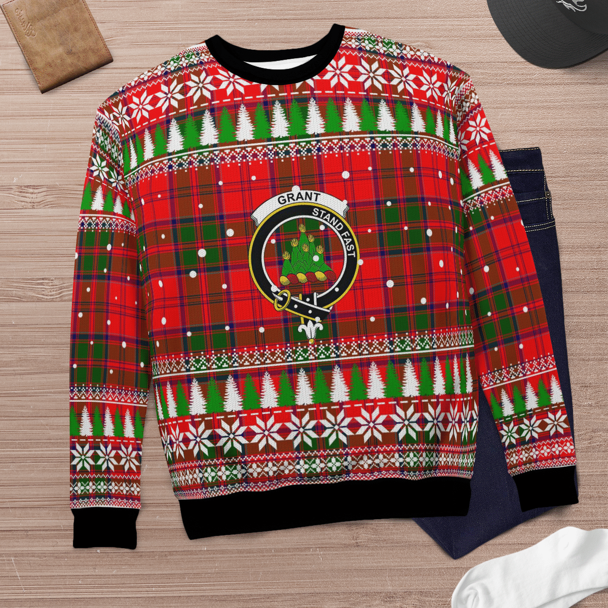 Clan Grant Modern Crest Tartan Christmas Ugly Sweater IW27 Grant Modern Crest Tartan Tartan Ugly Sweater   