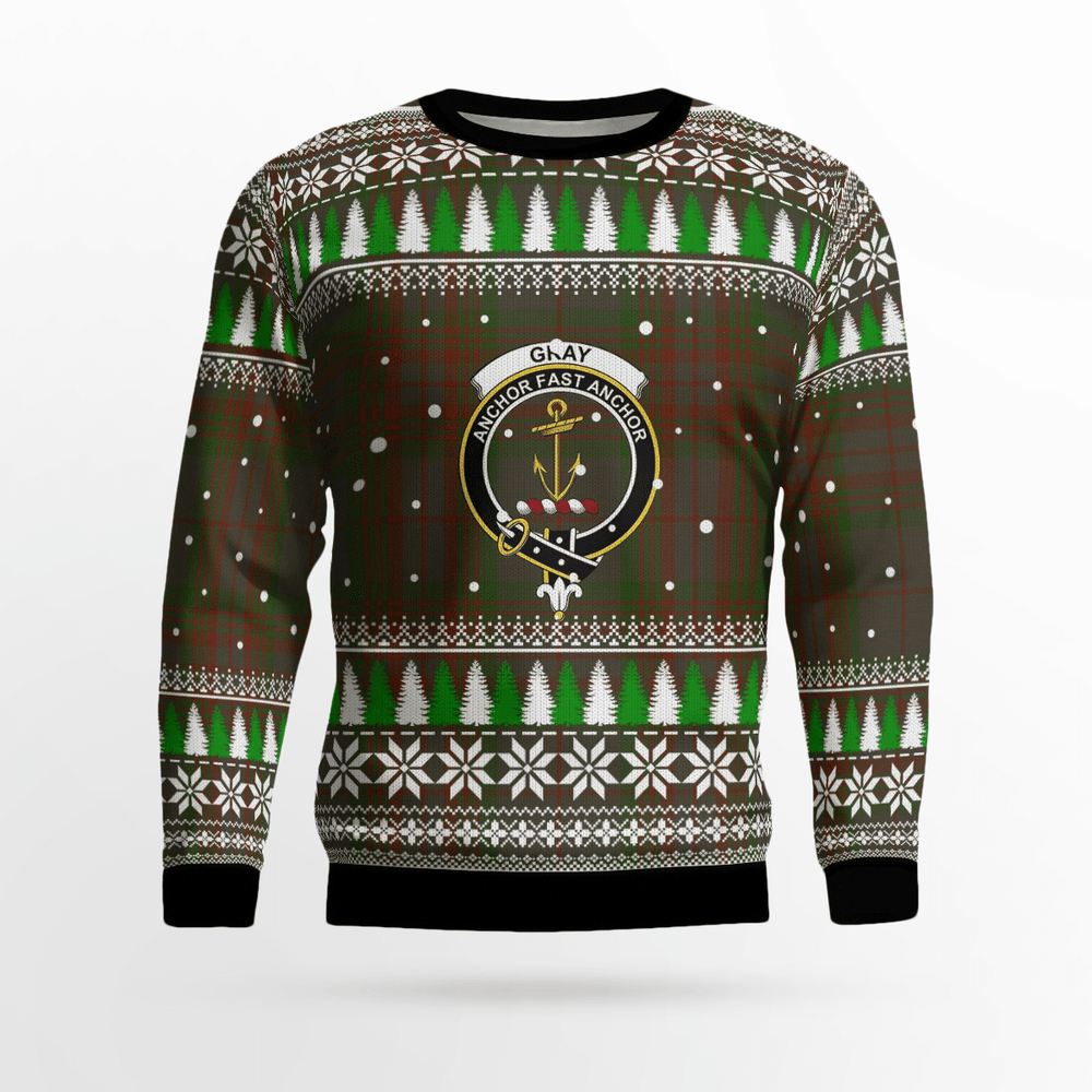 Clan Gray Crest Tartan Christmas Ugly Sweater DV86 Gray Crest Tartan Tartan Ugly Sweater   