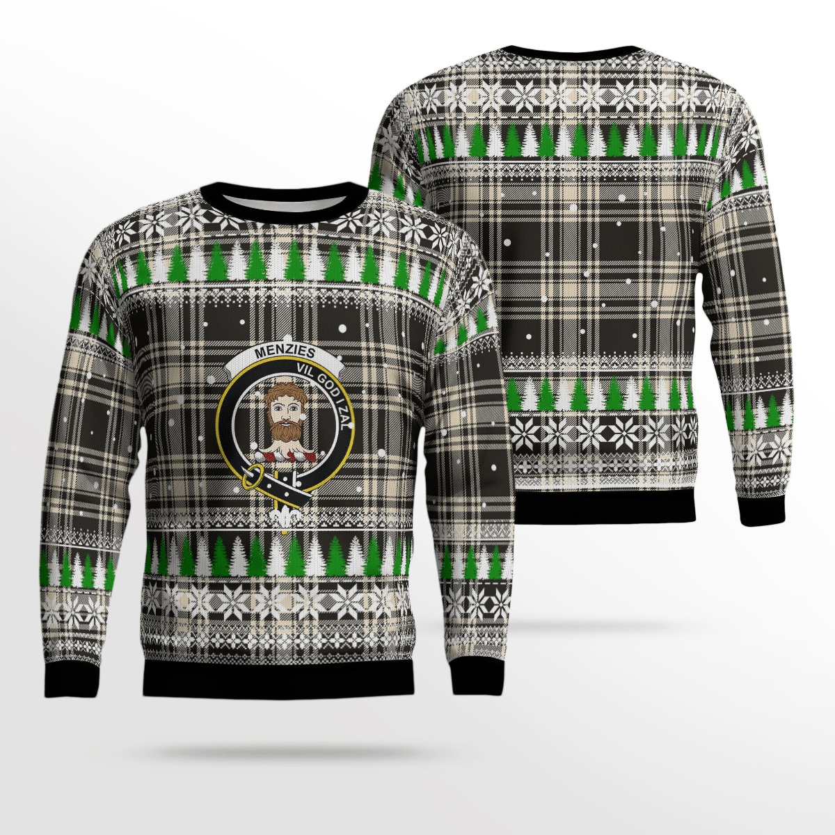 Clan Menzies Black & White Ancient Crest Tartan Christmas Ugly Sweater HC69 Menzies Black & White Ancient Crest Tartan Tartan Ugly Sweater   