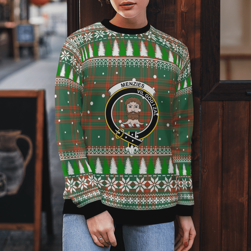 Clan Menzies Green Ancient Crest Tartan Christmas Ugly Sweater KI63 Menzies Green Ancient Crest Tartan Tartan Ugly Sweater   