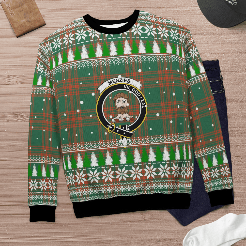Clan Menzies Green Ancient Crest Tartan Christmas Ugly Sweater KI63 Menzies Green Ancient Crest Tartan Tartan Ugly Sweater   