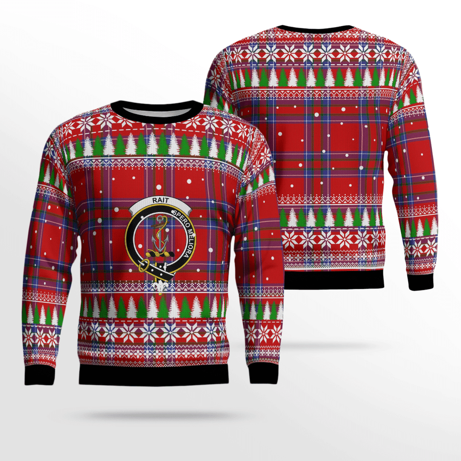 Clan Rait Inverness Crest Tartan Christmas Ugly Sweater SN20 Rait Inverness Crest Tartan Tartan Ugly Sweater   